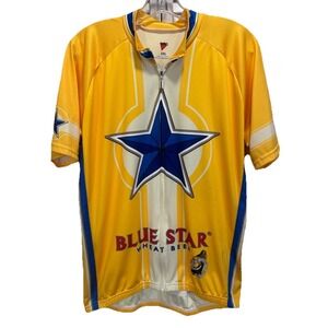 Retro Cycling Jersey 2XL Full Zip Short Sleeve Yellow/Blue Paps Blue Ribbon EUC